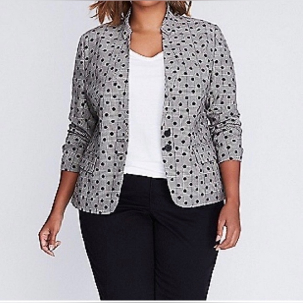 Lane Bryant Blazer Size 24 Black Polka Dot & Plaid Jacket PERFECT 🖤